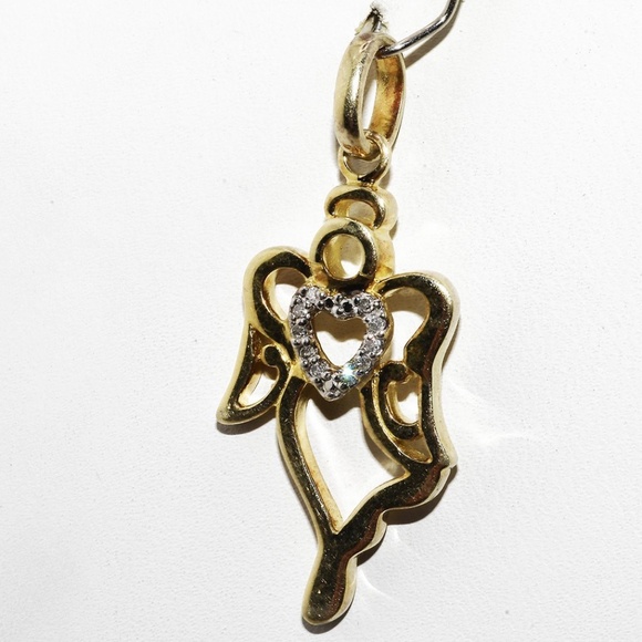 $395 .925 Sterling Silver .05CT Natural White Diamond Cluster Angel Drop Pendant - Picture 2 of 6